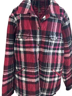 Red Pink Plaid Quilted Jacket Women's XL Barn Coat Cottagecore Farmhouse Cozy